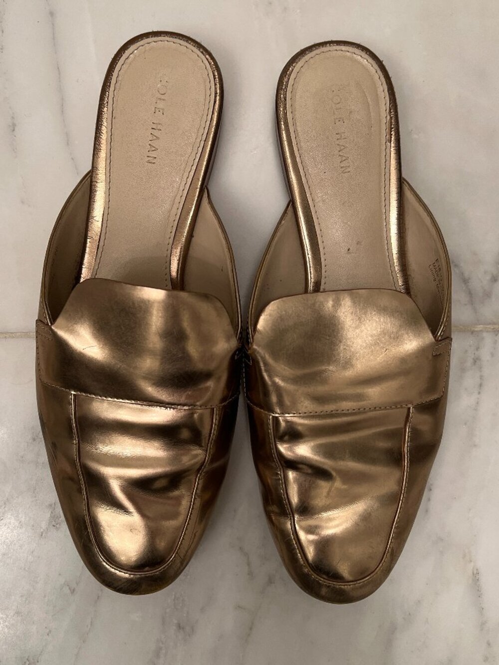 Cole Haan Delcie Loafer Mule II – Metallic Gold Leather (Size 8)